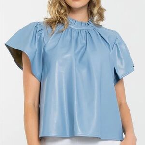 New With Tags THML Blue Faux Leather Top